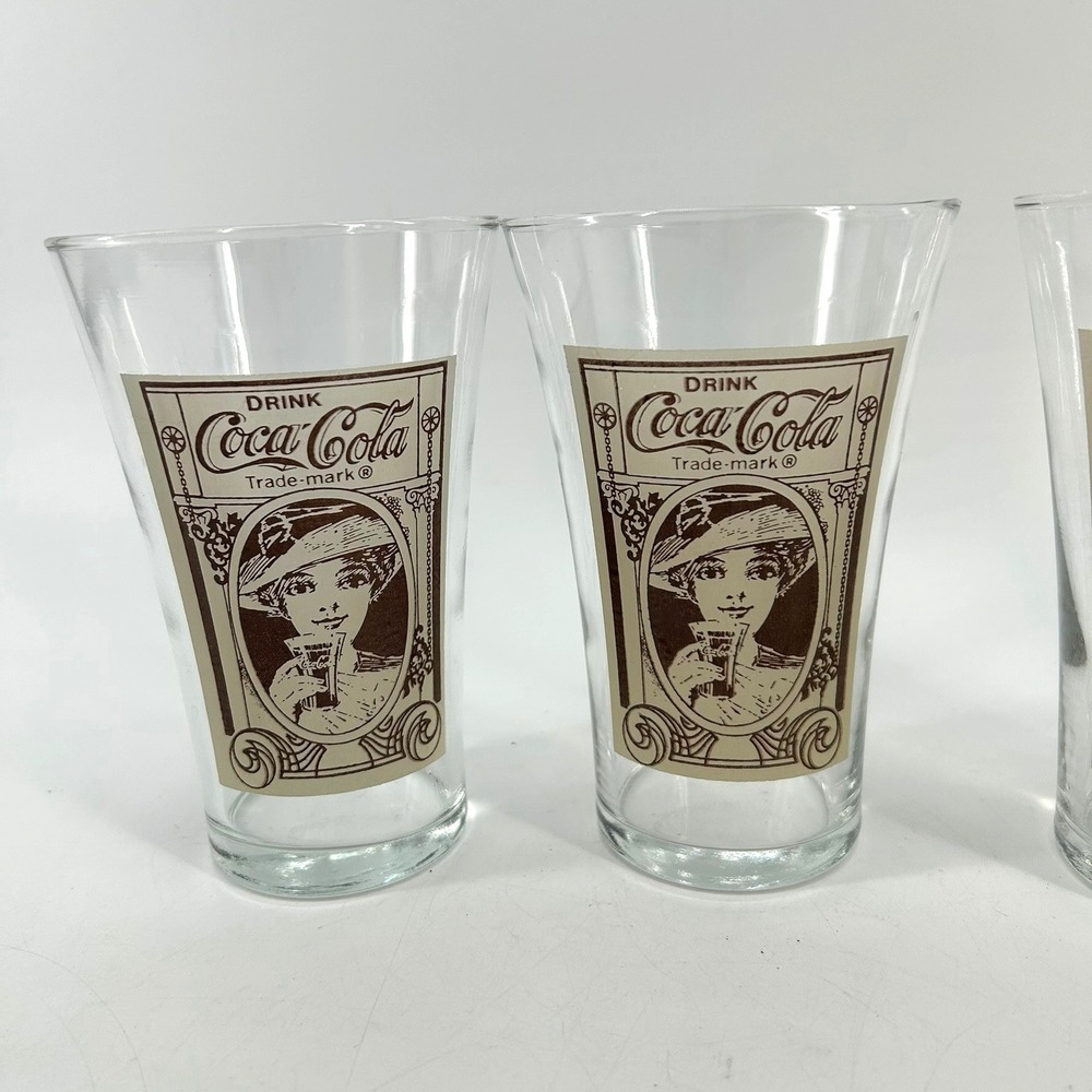 Set of 4 Coca-Cola 16oz Victorian Lady Flair Glasses Turn of the Century Glasses - Picture 4 of 7